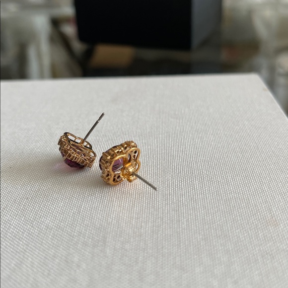 Small purple with crystal stones vintage earrings - Picture 7 of 7